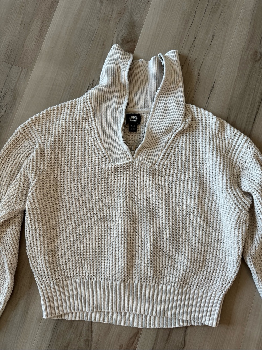 Roots Cream Waffle-Knit Half-Zip Sweater